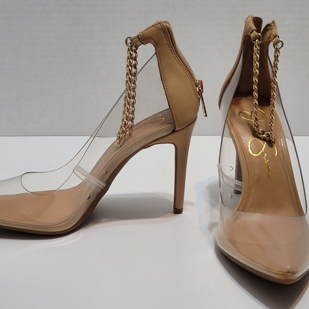 Jessica Simpson Nude & Clear zip-back heels - NWOT